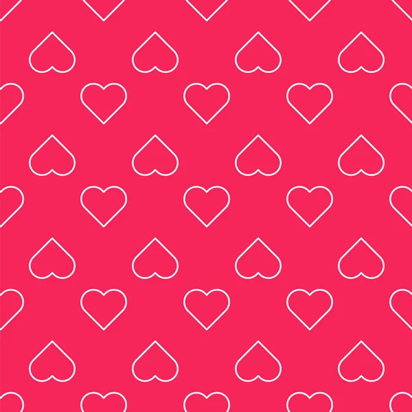 Vit linje hjärta ikonen isolerad sömlös mönster på röd bakgrund. Romantisk symbol länkad, gå, passion och bröllop. Alla hjärtans dag symbol. Vektor Illustration — Stock vektor
