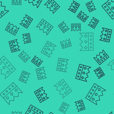 Siyah çizgi Kral ikonu yeşil arka planda kusursuz deseni izole etti. Vektör İllüstrasyonu