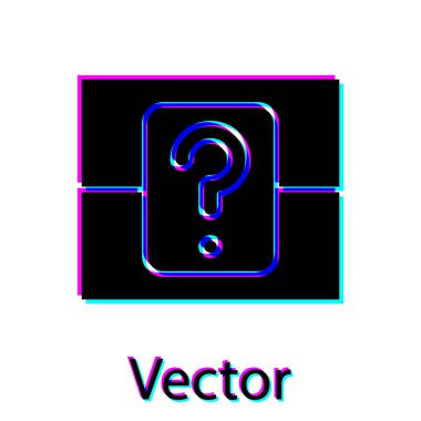 Beyaz arkaplanda izole edilmiş oyun simgesi için Siyah Gizem kutusu veya rastgele ganimet kutusu. Soru kutusu. Vektör İllüstrasyonu