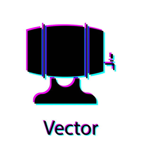 Черная бочка Вудена на стойке со значком стоп-крана, выделенным на белом фоне. Векторная миграция — стоковый вектор