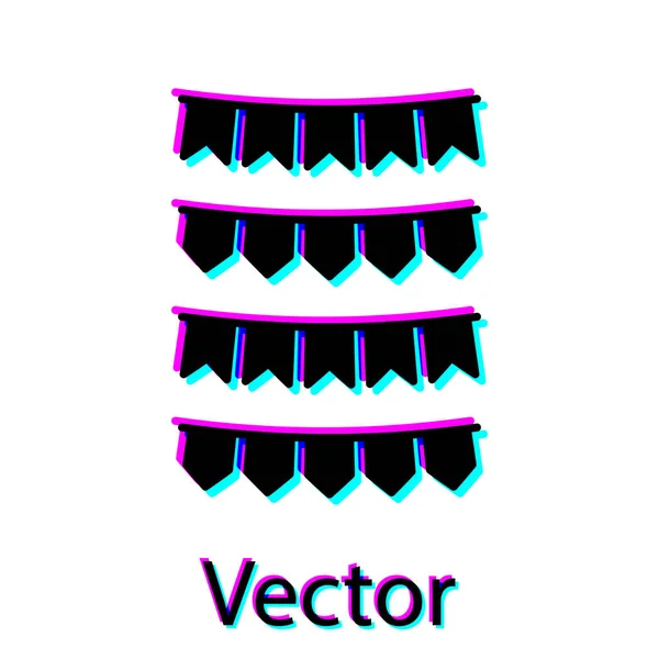 Ghirlanda di Carnevale nero con icona delle bandiere isolata su sfondo bianco. Appendiabiti per feste di compleanno, festival e decorazioni eque. Illustrazione vettoriale — Vettoriale Stock