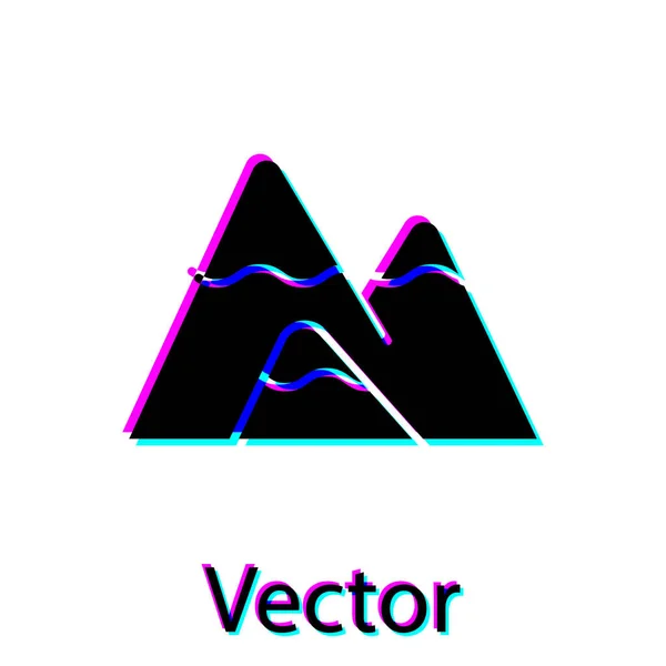Schwarze Berge Ikone isoliert auf weißem Hintergrund. Symbol für Sieg oder Erfolg. Vektorillustration — Stockvektor
