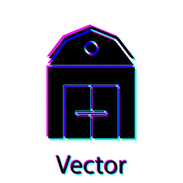 Schwarzes Bauernhaus-Konzept-Symbol isoliert auf weißem Hintergrund. rustikale Bauernlandschaft. Vektorillustration — Stockvektor