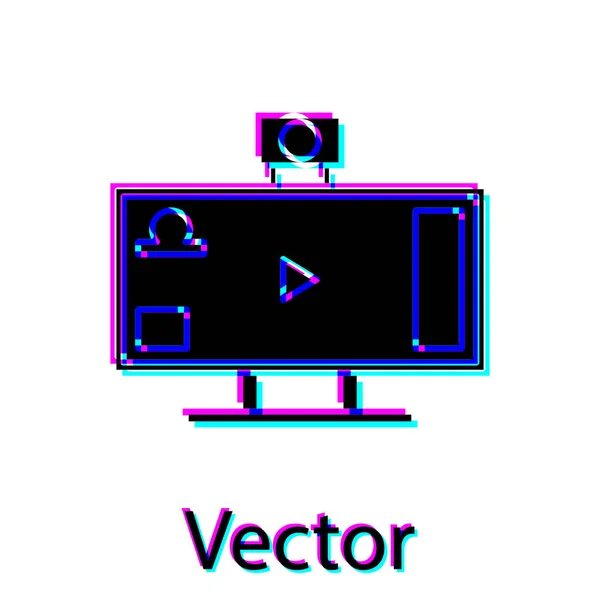 Schwarze Live-Streaming-Online-Videospiel spielen Symbol isoliert auf weißem Hintergrund. Vektorillustration — Stockvektor