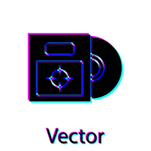 Черный диск CD или DVD в коробке значок изолирован на белом фоне. Знак компакт-диска. Векторная миграция — стоковый вектор