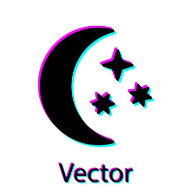 Siyah Ay ve yıldızlar simgesi beyaz arka planda izole. Vektör İllüstrasyonu