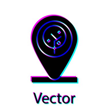 Siyah konum ve ağaç simgesi beyaz arkaplanda izole edildi. Vektör İllüstrasyonu