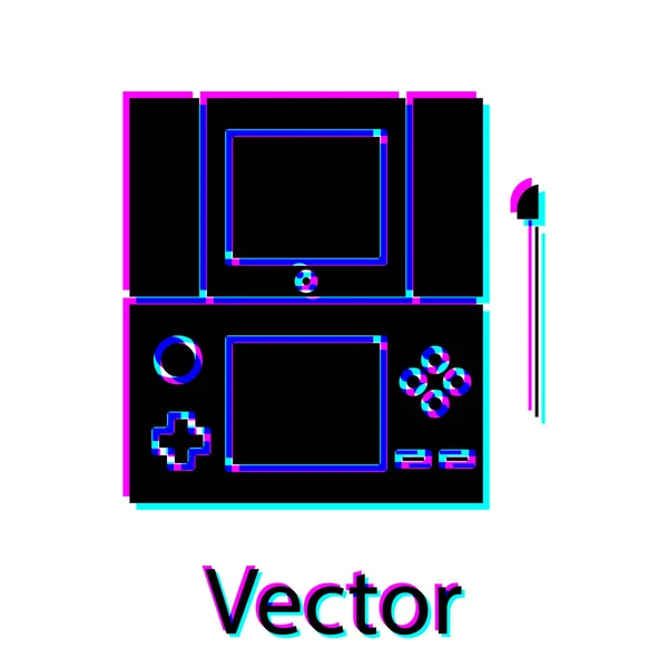 Icona console portatile nera per videogiochi isolata su sfondo bianco. Segno del gamepad. Concetto di gioco. Illustrazione vettoriale — Vettoriale Stock