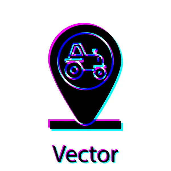 Schwarzer Traktor und Ortssymbol isoliert auf weißem Hintergrund. Vektorillustration — Stockvektor