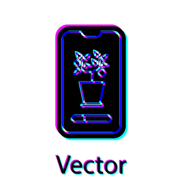Black Smart sistema de cultivo de control icono de la aplicación móvil aislado sobre fondo blanco. Ilustración vectorial — Vector de stock