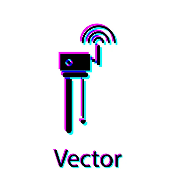 Router negro y señal wi-fi icono de símbolo aislado sobre fondo blanco. Router de módem Ethernet inalámbrico. Internet de tecnología informática. Ilustración vectorial — Vector de stock