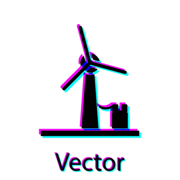 Ícone de turbina eólica preta isolado no fundo branco. Sinal do gerador de vento. Moinho de vento para produção de energia elétrica. Ilustração vetorial — Vetor de Stock