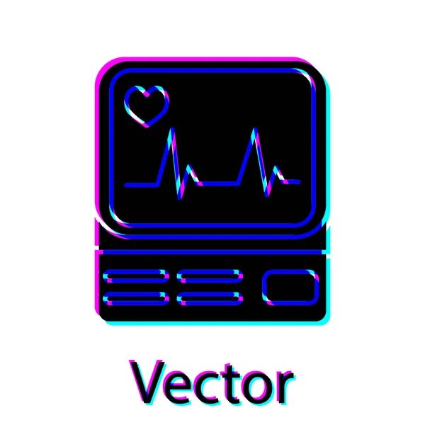 Moniteur d'ordinateur noir avec icône cardiogramme isolé sur fond blanc. Icône de surveillance. ECG moniteur avec battement de coeur main dessinée. Illustration vectorielle — Image vectorielle