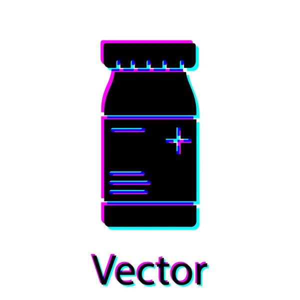 Black Medicine bottle and pills icon isolated on white background. Bottle pill sign. Pharmacy design. Vector Illustration — Stock Vector