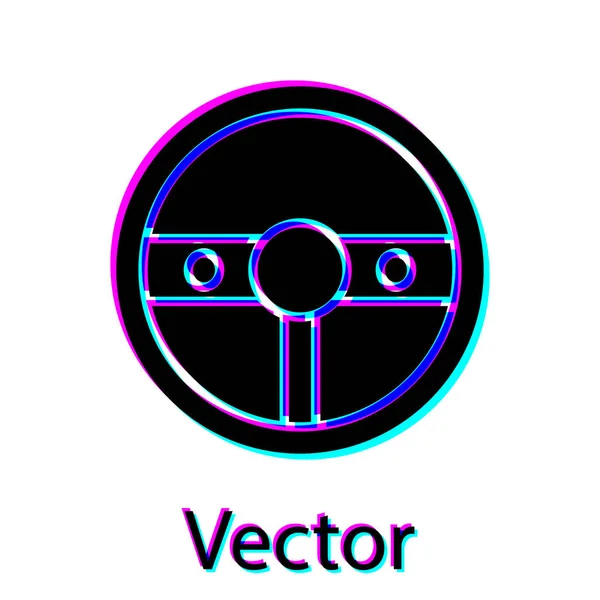 Icono del volante negro aislado sobre fondo blanco. Icono de rueda de coche. Ilustración vectorial — Vector de stock