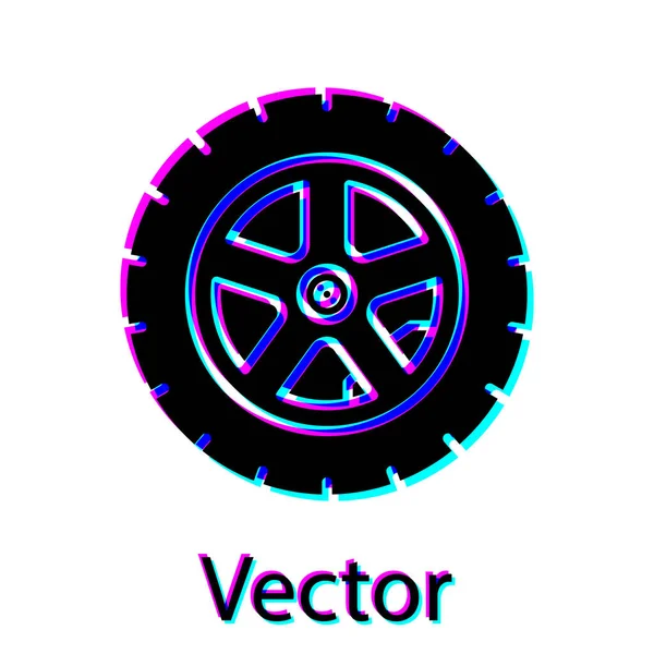 Icono de rueda de coche negro aislado sobre fondo blanco. Ilustración vectorial — Vector de stock