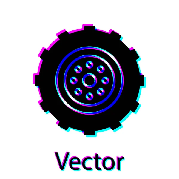 Icono de rueda de coche negro aislado sobre fondo blanco. Ilustración vectorial — Archivo Imágenes Vectoriales