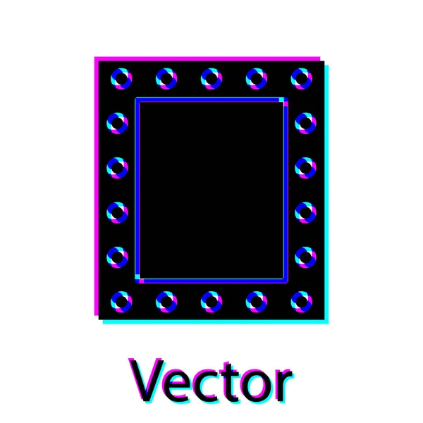 Schwarzer Schminkspiegel mit Lichtersymbol auf weißem Hintergrund. Vektorillustration — Stockvektor