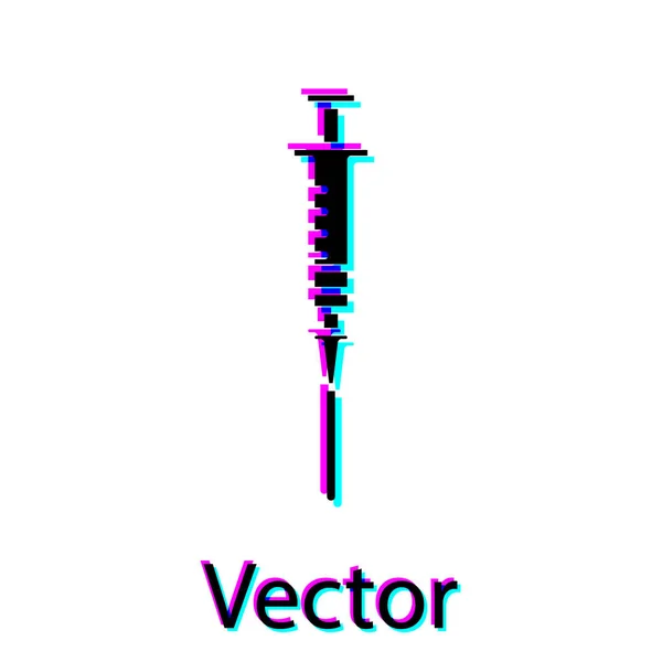 Ícone de seringa preto isolado no fundo branco. Seringa para vacina, vacinação, injeção, injeção de gripe. Equipamento médico. Ilustração vetorial — Vetor de Stock