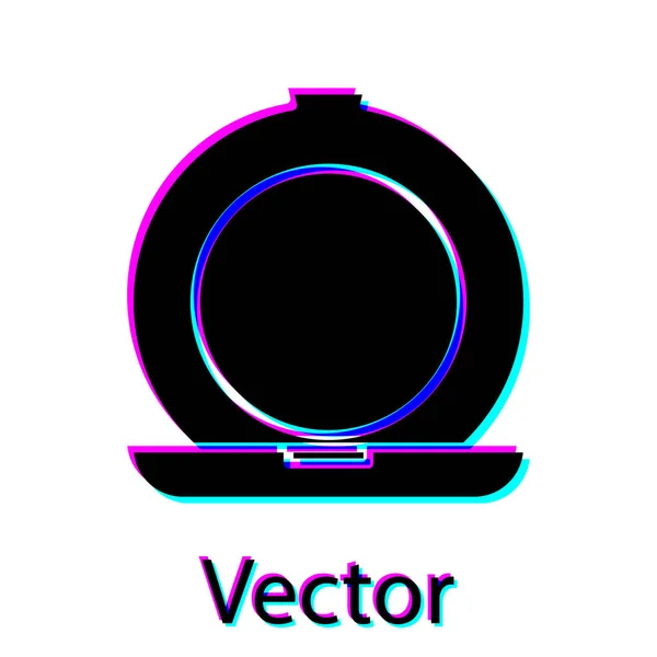 Polvo de maquillaje negro con icono de espejo aislado sobre fondo blanco. Ilustración vectorial — Vector de stock