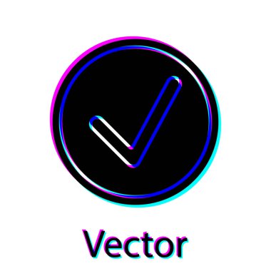 Beyaz arkaplanda izole edilmiş daire simgesindeki siyah kontrol işareti. Seçim düğmesi işareti. İşaretleme sembolü. Vektör İllüstrasyonu