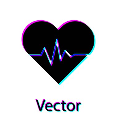 Siyah Kalp hızı simgesi beyaz arka planda yalıtılmış. Kalp atışı işareti. Kalp nabız simgesi. Kardiyogram simgesi. Vektör İllüstrasyonu