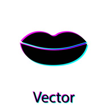 Beyaz arka planda izole edilmiş siyah gülümseyen dudak simgesi. Gülümse. Vektör İllüstrasyonu