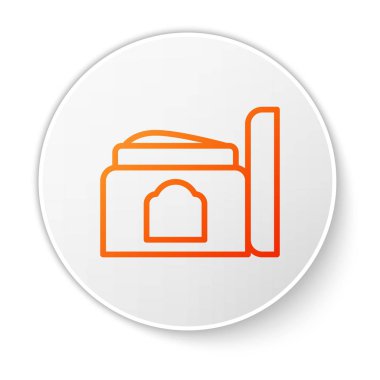 Beyaz arka planda izole edilmiş turuncu çizgi kremi ya da losyon kozmetik tüp ikonu. Erkekler için vücut bakım ürünleri. Beyaz daire düğmesi. Vektör İllüstrasyonu