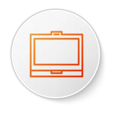 Beyaz zemin üzerinde ayna simgesi olan turuncu çizgi makyaj tozu. Beyaz daire düğmesi. Vektör İllüstrasyonu