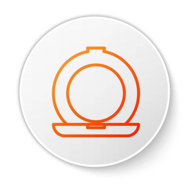 Beyaz zemin üzerinde ayna simgesi olan turuncu çizgi makyaj tozu. Beyaz daire düğmesi. Vektör İllüstrasyonu