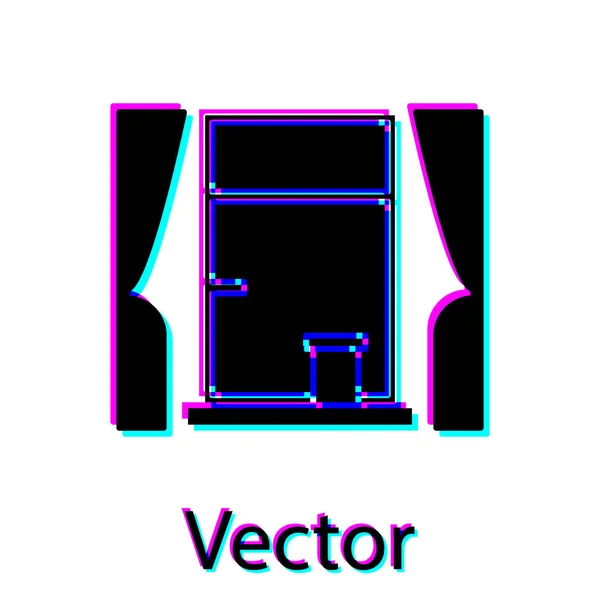 Schwarzes Fenster mit Vorhängen im Raumsymbol isoliert auf weißem Hintergrund. Vektorillustration — Stockvektor