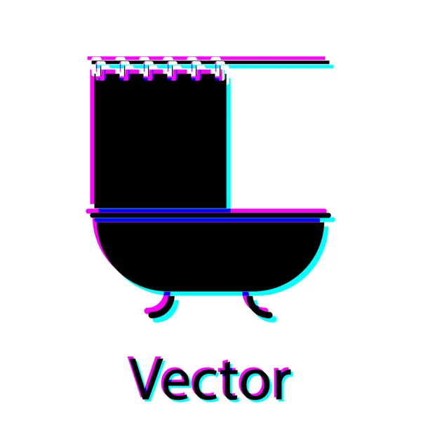 Baignoire noire avec icône de rideau de douche ouvert isolé sur fond blanc. Illustration vectorielle — Image vectorielle