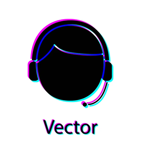 Schwarzer Mann mit einem Headset-Symbol auf weißem Hintergrund. Support Operator in Kontakt. Konzept für Call Center, Kundenbetreuung. Vektorillustration — Stockvektor