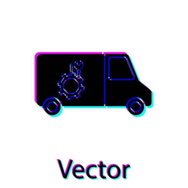 Czarny samochód usługi ikona izolowane na białym tle. Serwis naprawczy mechanik samochodowy. Znak konserwacji. Ilustracja wektora — Wektor stockowy
