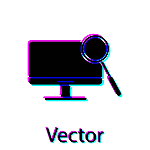 Ícone de diagnóstico monitor de computador preto isolado no fundo branco. Ajustar aplicativo, serviço, opções de configuração, manutenção, reparo. Ilustração vetorial —  Vetores de Stock
