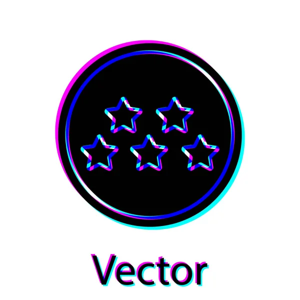 Black Five stars customer rating review icon isolated on white background (en inglés). Favorito, mejor calificación, símbolo de premio. Ilustración vectorial — Vector de stock