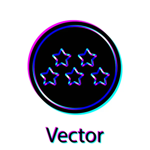Черный пять звезд отзыв рейтинг продукта клиента значок изолирован на белом фоне. Любимый, лучший рейтинг, символ награды. Векторная миграция — стоковый вектор