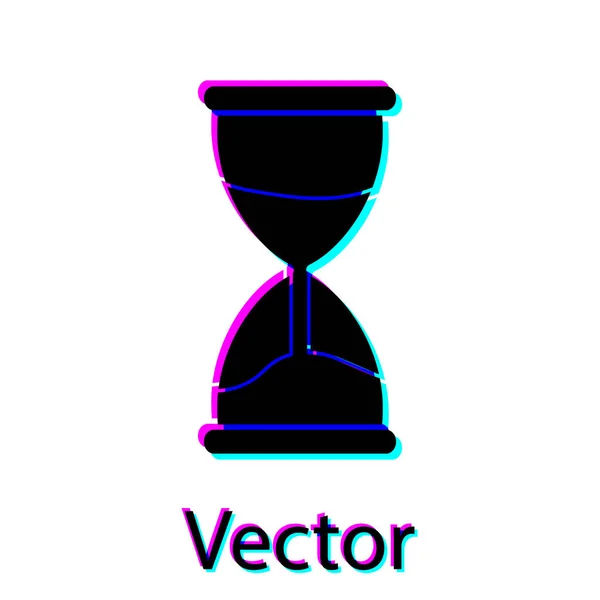 Reloj de arena negro viejo con el icono de arena que fluye aislado sobre fondo blanco. Señal de reloj de arena. Concepto de negocio y gestión del tiempo. Ilustración vectorial — Vector de stock