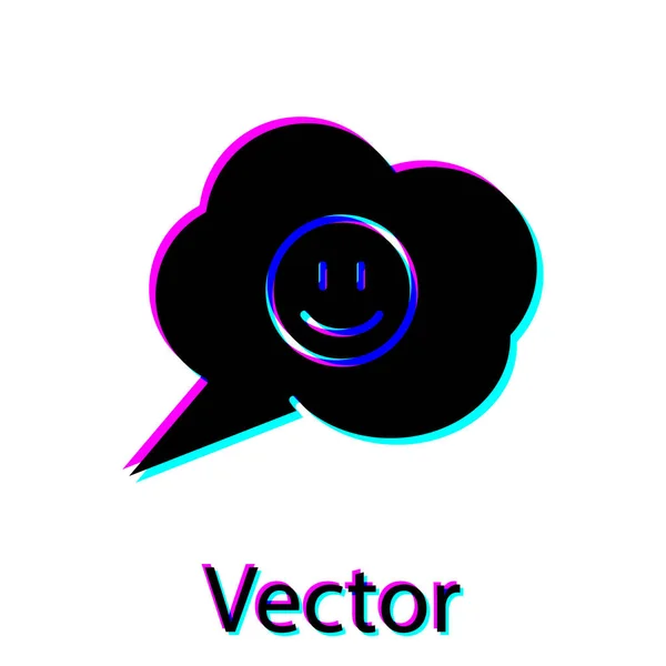Bulle de parole noire avec icône de visage sourire isolé sur fond blanc. Émoticône souriant. Joyeux symbole de chat souriant. Illustration vectorielle — Image vectorielle