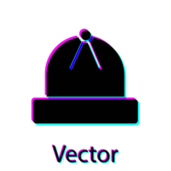 Ícone de chapéu de inverno preto isolado no fundo branco. Ilustração vetorial — Vetor de Stock