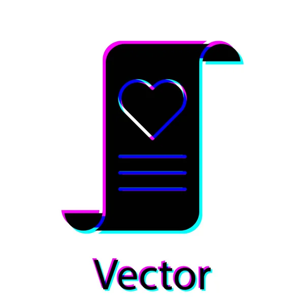 Sobre negro con icono de corazón de San Valentín aislado sobre fondo blanco. Mensaje amor. Carta de amor y romance. Ilustración vectorial — Vector de stock