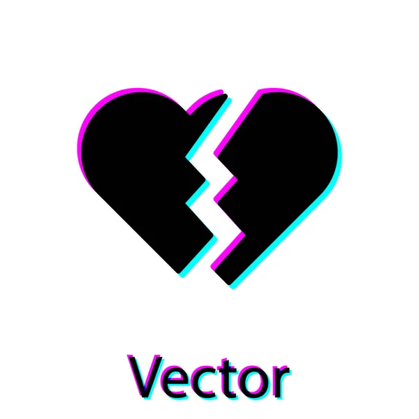 Černá Zlomené srdce nebo rozvodové ikony izolované na bílém pozadí. Symbol lásky. Valentýn. Vektorová ilustrace — Stockový vektor