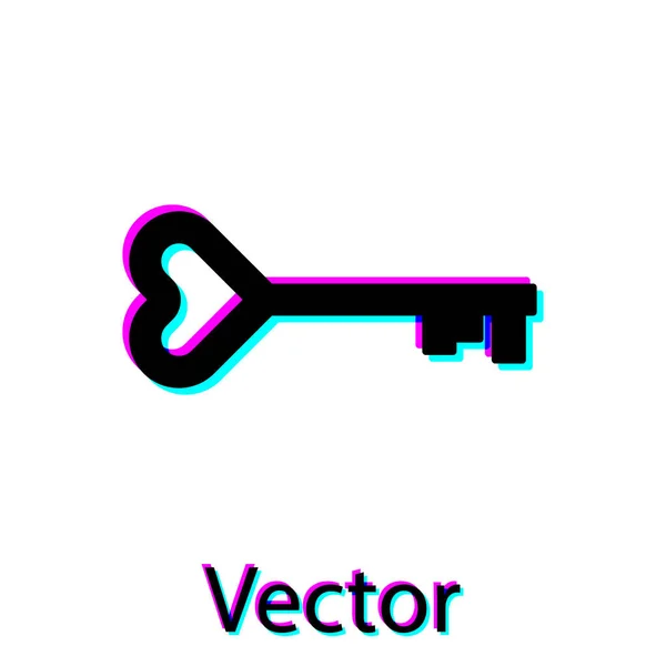 Chave preta em forma de coração ícone isolado no fundo branco. Símbolo do dia dos namorados. Ilustração vetorial — Vetor de Stock