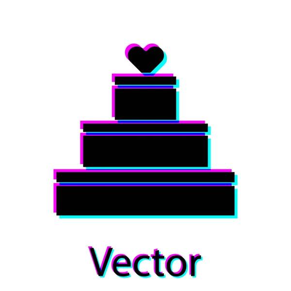 Черный свадебный торт с иконкой сердца изолированы на белом фоне. Символ Дня Святого Валентина. Векторная миграция — стоковый вектор