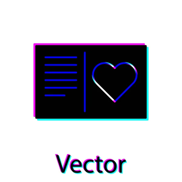 Folheto do dia dos namorados preto com ícone do coração isolado no fundo branco. Modelo de cartaz de celebração para convite ou cartão de saudação. Ilustração vetorial — Vetor de Stock