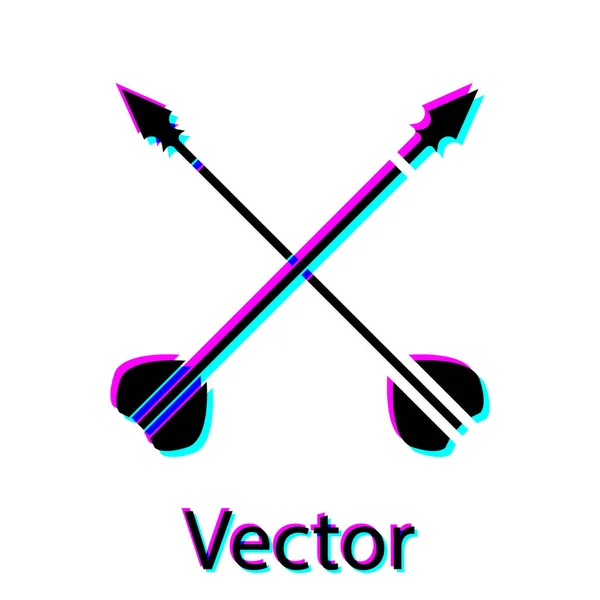 Black Medieval crossed arrows icon isolated on white background. Medieval weapon. Vector Illustration — 스톡 벡터