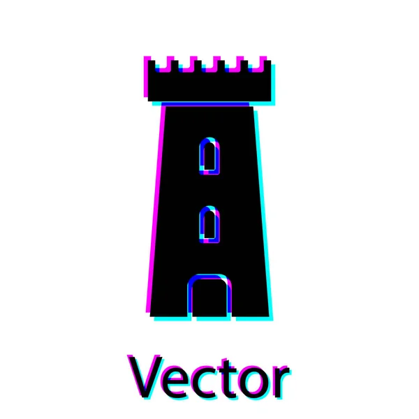 Black Castle tower icon isolated on white background. Fortress sign. Vector Illustration — 스톡 벡터