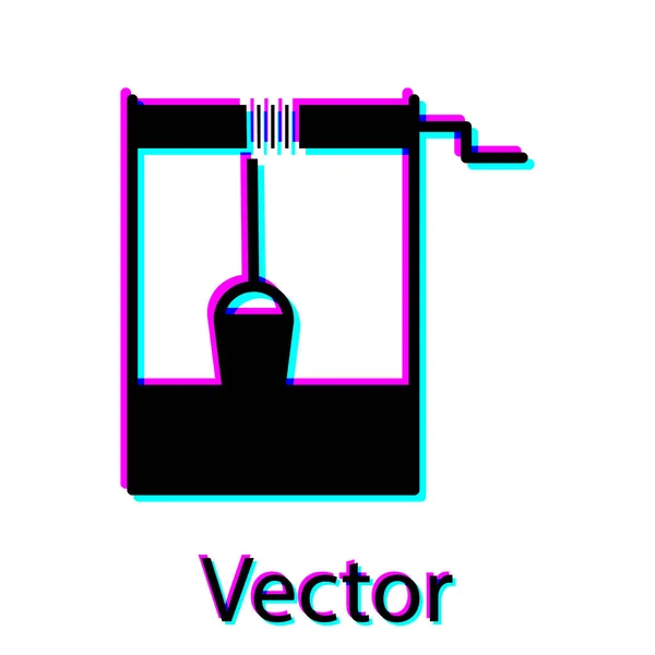 Black Well com um balde e ícone de água potável isolado no fundo branco. Ilustração vetorial — Vetor de Stock