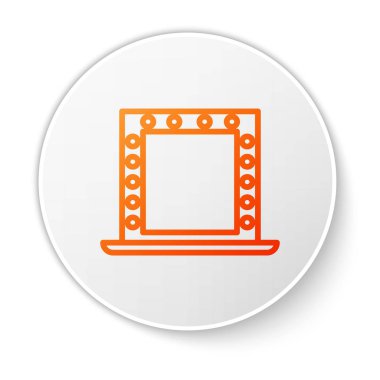 Beyaz arkaplanda izole edilmiş ışık simgesi olan turuncu makyaj aynası. Beyaz daire düğmesi. Vektör İllüstrasyonu