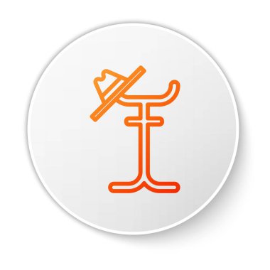 Beyaz arkaplanda turuncu çizgi kürkü simgesi izole edildi. Beyaz daire düğmesi. Vektör İllüstrasyonu